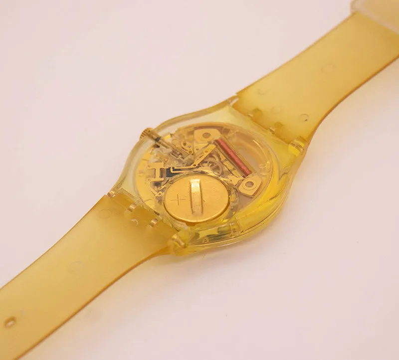 1990 Vintage Swatch GOLDEN JELLY GZ115 Watch with Skeleton Dial