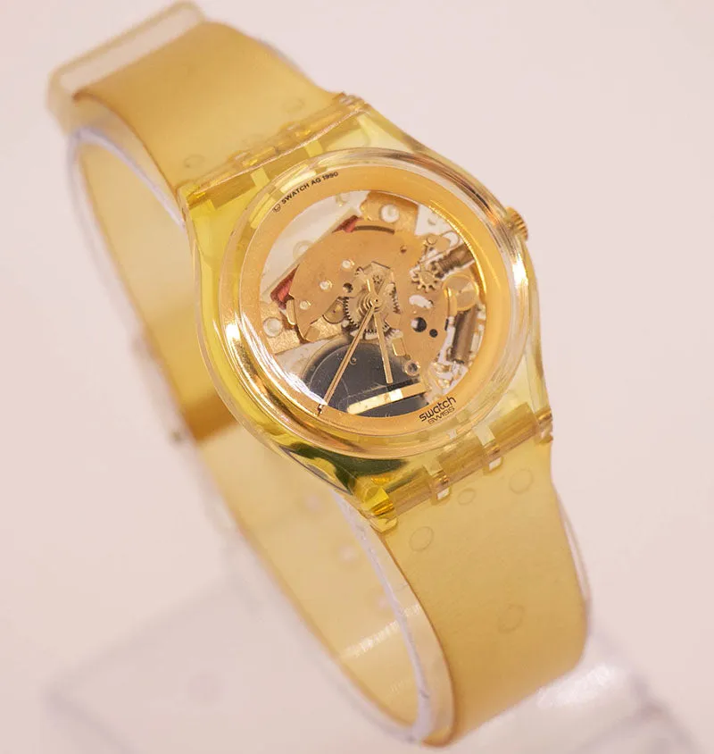 1990 Vintage Swatch GOLDEN JELLY GZ115 Watch with Skeleton Dial