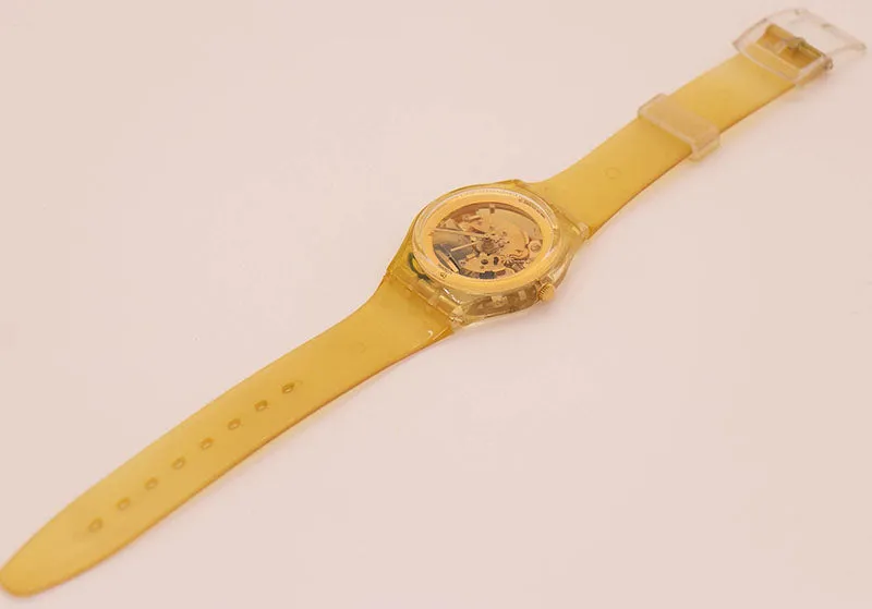1990 Vintage Swatch GOLDEN JELLY GZ115 Watch with Skeleton Dial