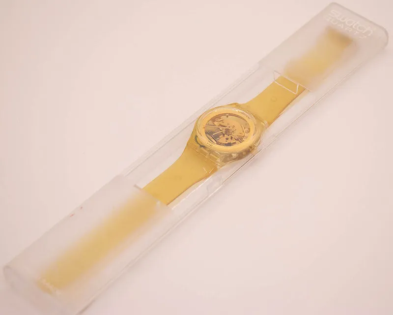 1990 Vintage Swatch GOLDEN JELLY GZ115 Watch with Skeleton Dial