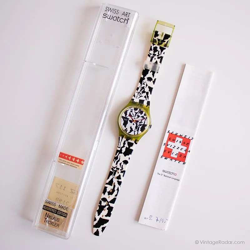 1991 Swatch GZ117 FLAECK Watch | Cow Print Swatch with Box and Papers