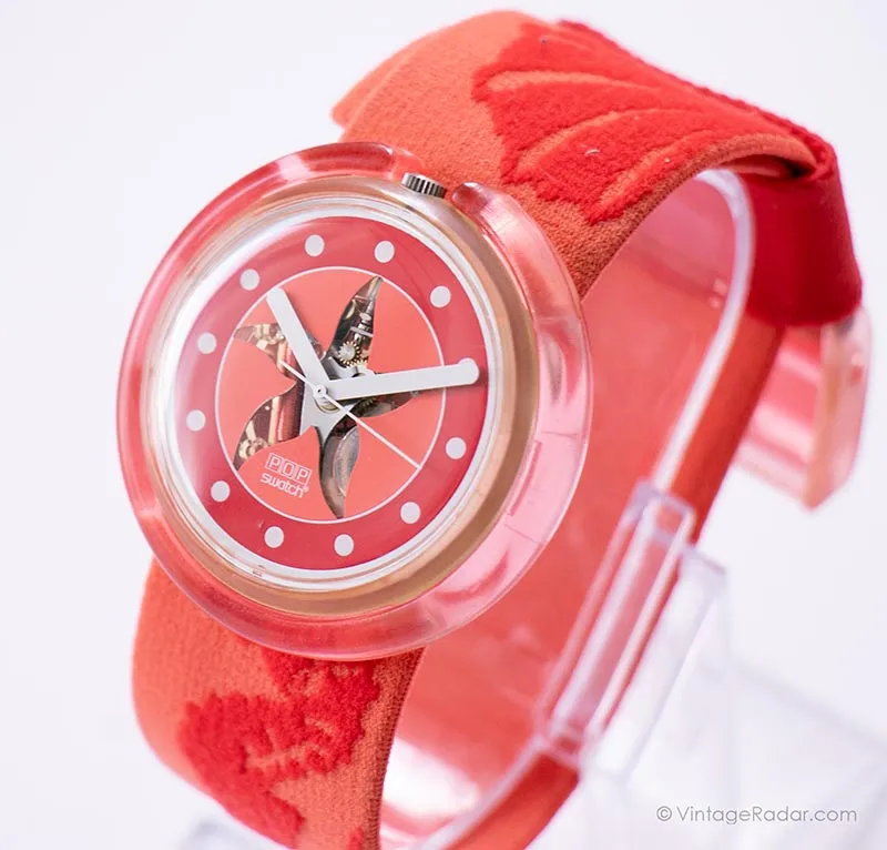 1993 Swatch Pop PWK178 RASPBERRY Watch | Red Starfish Pop Swatch