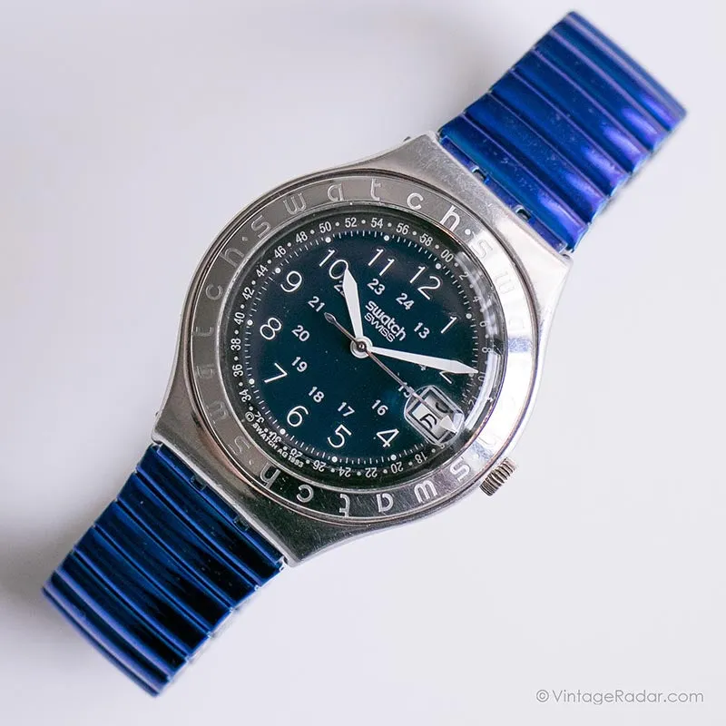 1993 Swatch YGS400G HAPPY JOE FLIP Watch | 90s Blue Irony Big Swatch