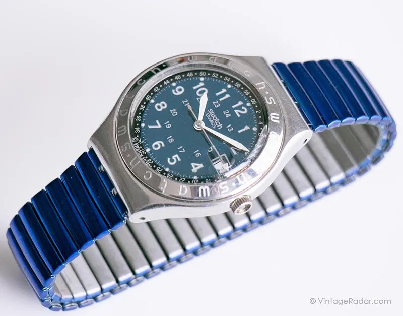 1993 Swatch YGS400G HAPPY JOE FLIP Watch | 90s Blue Irony Big Swatch