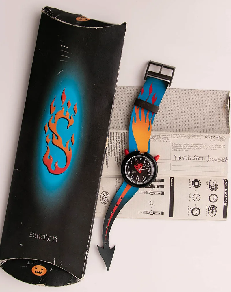 1994 Pop Swatch PMB103 HOT STUFF Watch Vintage with Box & Papers
