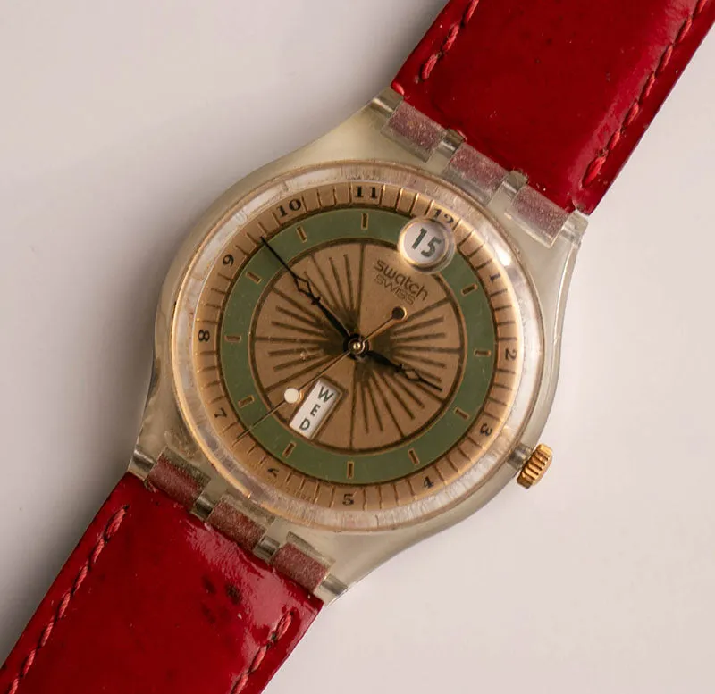 1995 Swatch GK715 MOOS Watch | Gold-tone Day Date Swatch Vintage