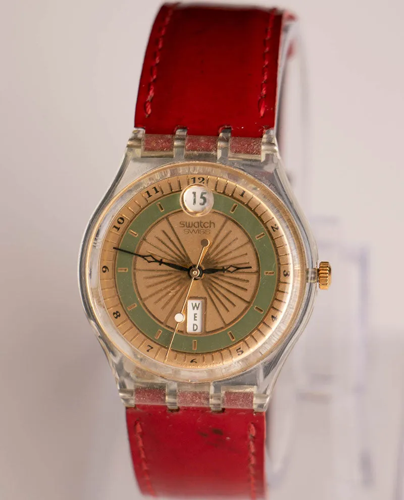 1995 Swatch GK715 MOOS Watch | Gold-tone Day Date Swatch Vintage
