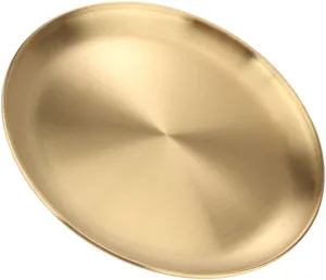 1pc Round Bbq Plate Thick Stainless Steel Dessert Tray for Food Storage for Picnics Parties and Gatherings Golden and Stackable Design