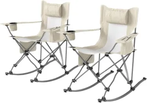 2-Pack Gray Folding Camping Chairs with Cooler Bag, Cup Holder, Headrest Supports 265lbs,Oxford Fabric, Portable for Outdoor