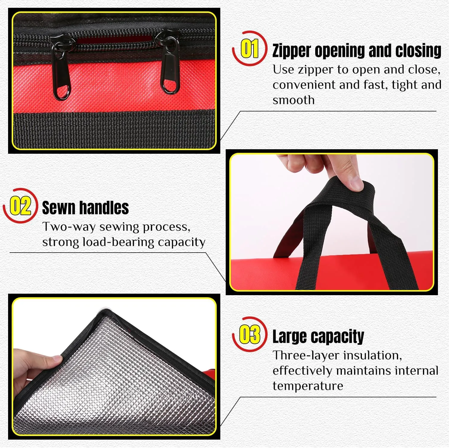 2 Pack Insulated Food Delivery Bag Red Pizza Delivery Bags for Hot & Cold Food, Large Capacity Reusable Warming Bag Catering Cooler Bag for Party