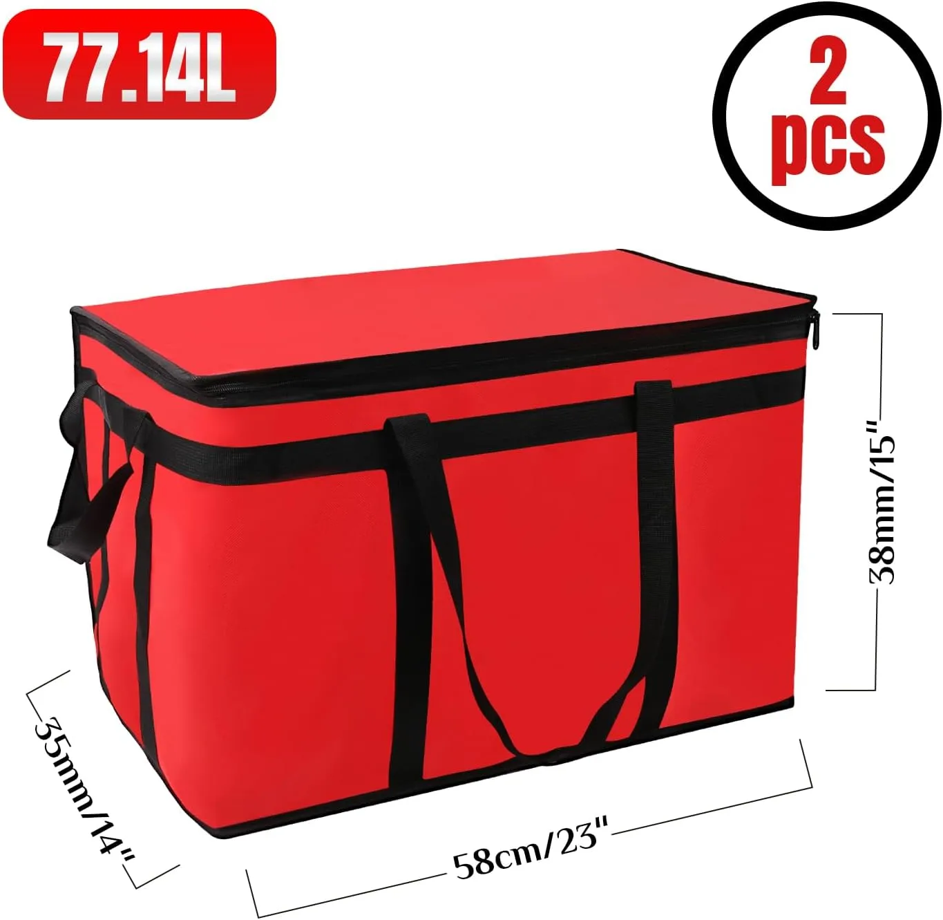2 Pack Insulated Food Delivery Bag Red Pizza Delivery Bags for Hot & Cold Food, Large Capacity Reusable Warming Bag Catering Cooler Bag for Party