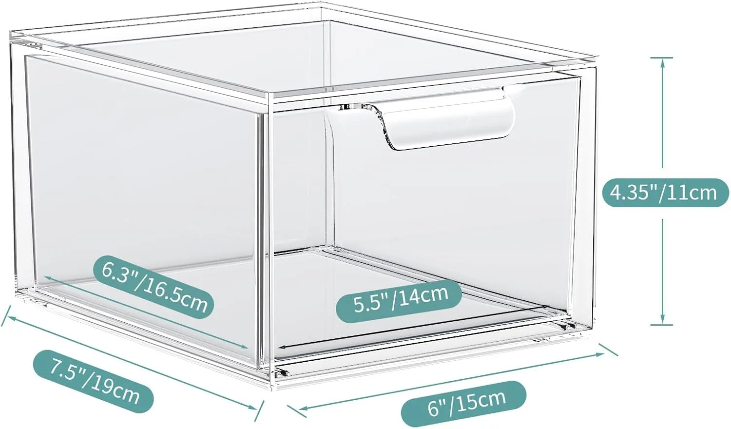 2 Pack Stackable Makeup Organizer and Storage, Acrylic Organizers，Clear Plastic Storage Drawer with Handles for Vanity, Undersink, Kitchen Cabinets, Pantry