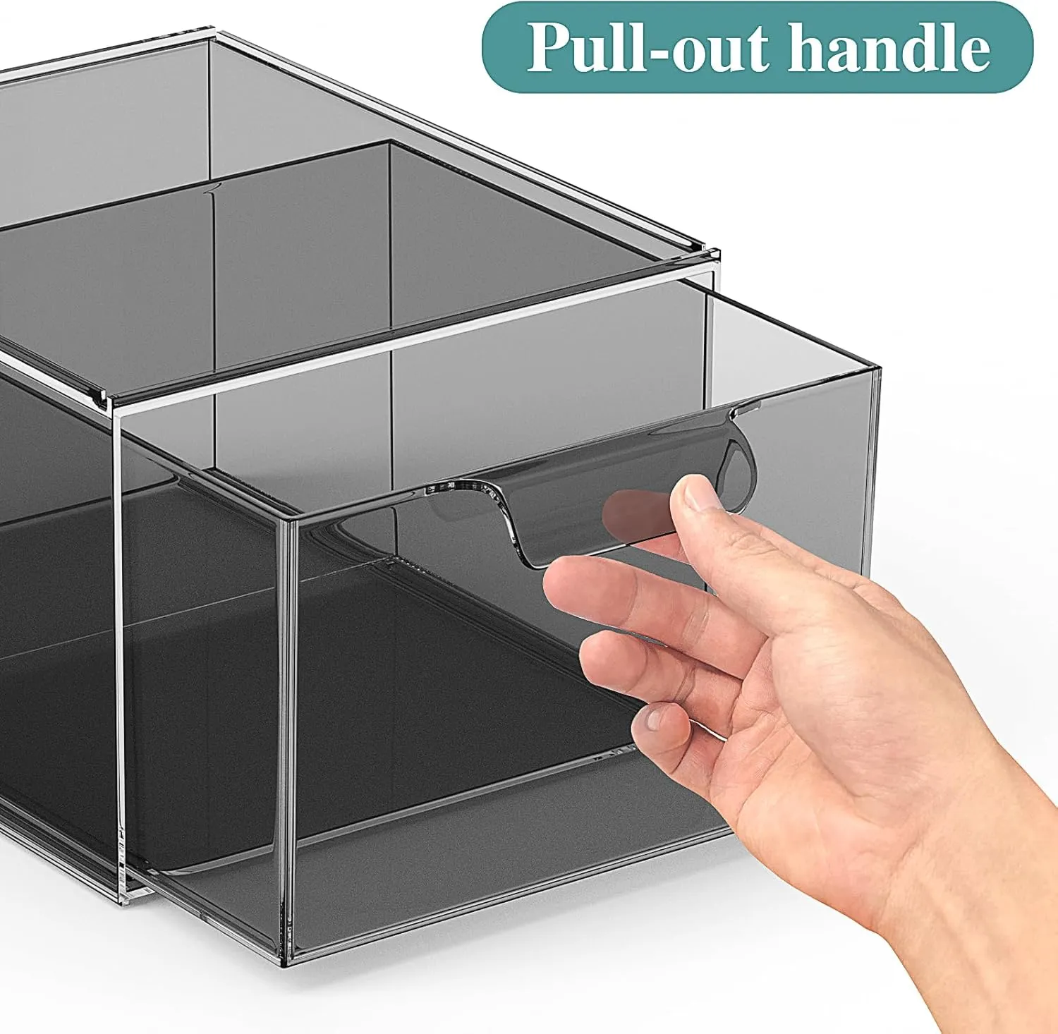 2 Pack Stackable Makeup Organizer and Storage, Acrylic Organizers，Clear Plastic Storage Drawer with Pull-Out Handles for Vanity, Undersink, Kitchen Cabinets, Pantry, Black