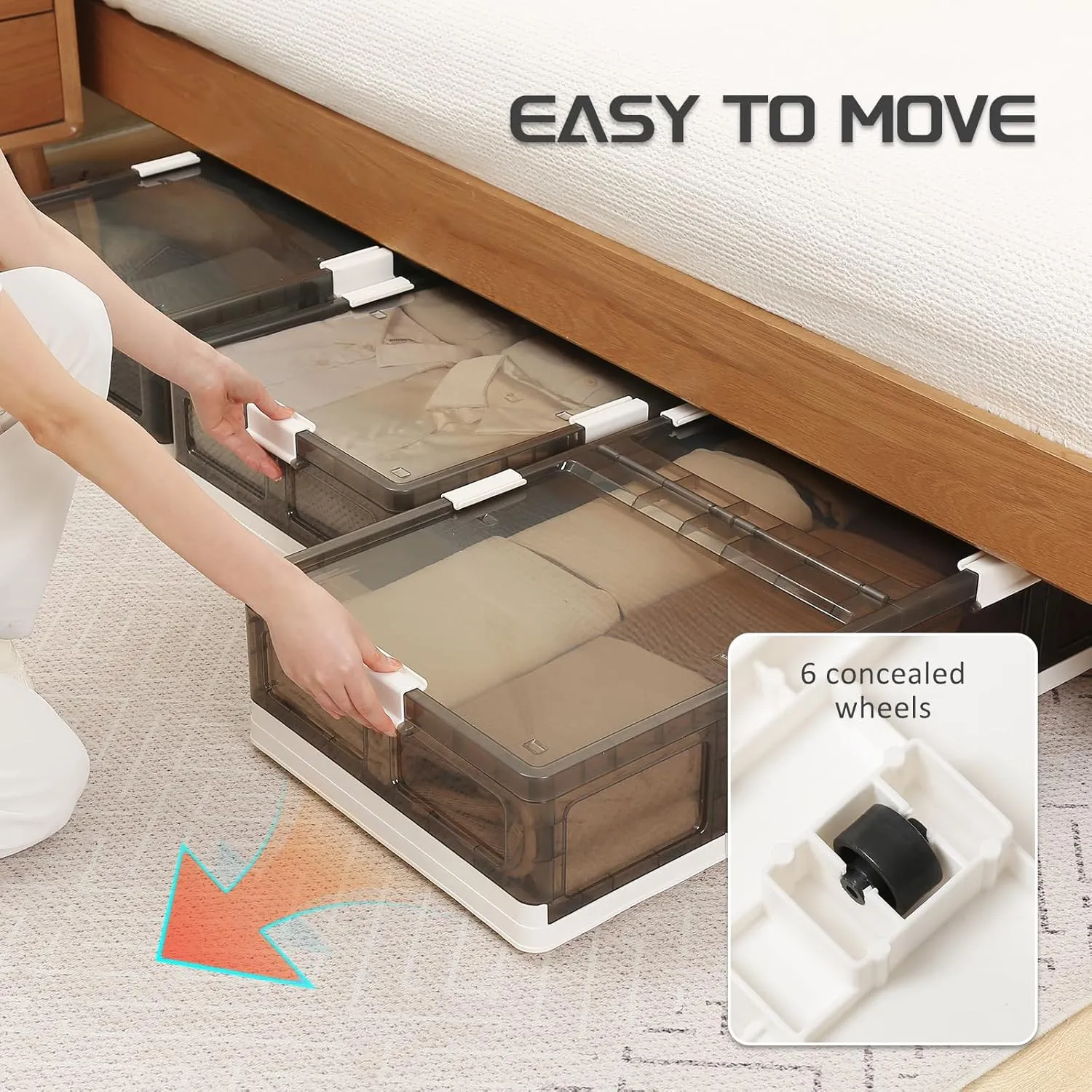 2-Pack Under Bed Storage Containers with Wheels - Stackable, Foldable Plastic Storage Boxes with Lids for Clothes, Shoes, Blankets - Perfect for Bedroom Organization and Dorms