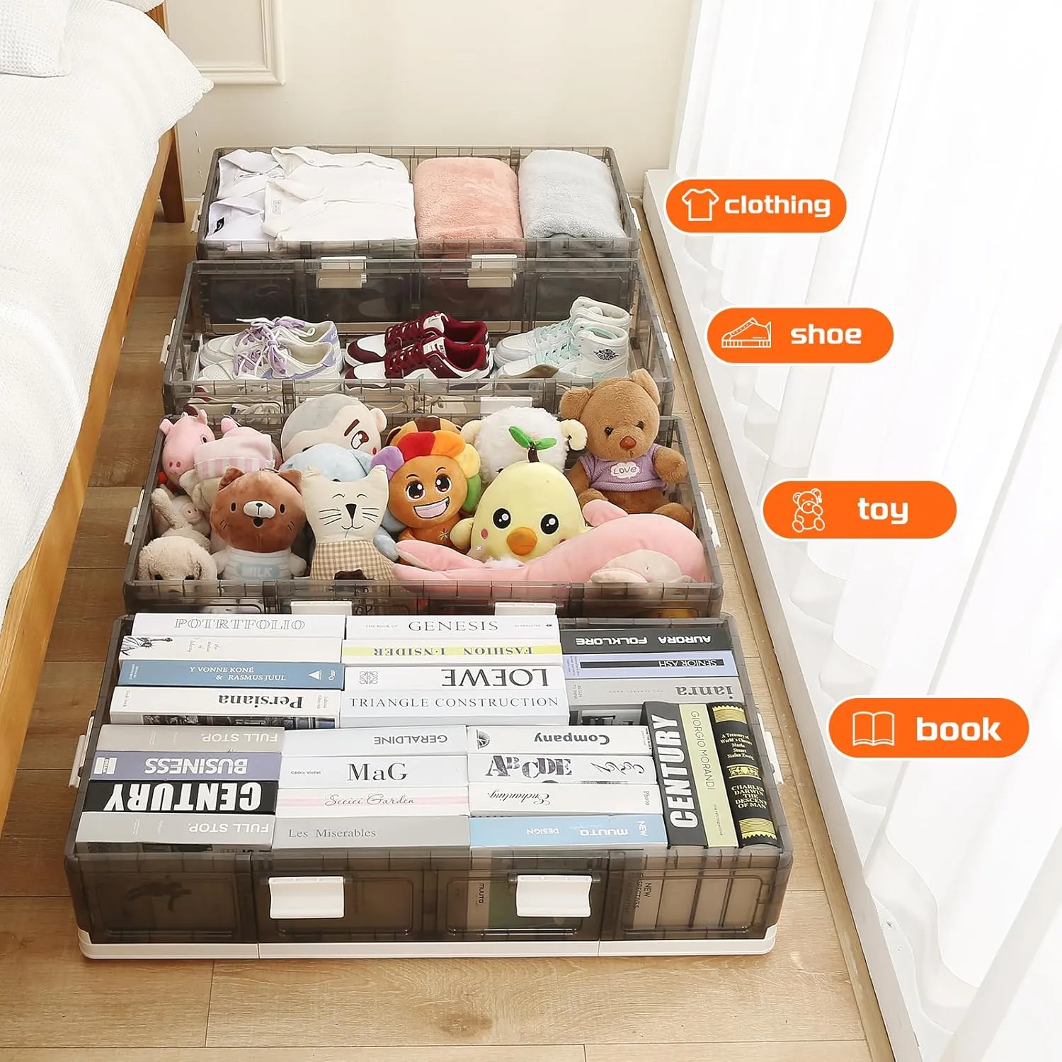 2-Pack Under Bed Storage Containers with Wheels - Stackable, Foldable Plastic Storage Boxes with Lids for Clothes, Shoes, Blankets - Perfect for Bedroom Organization and Dorms