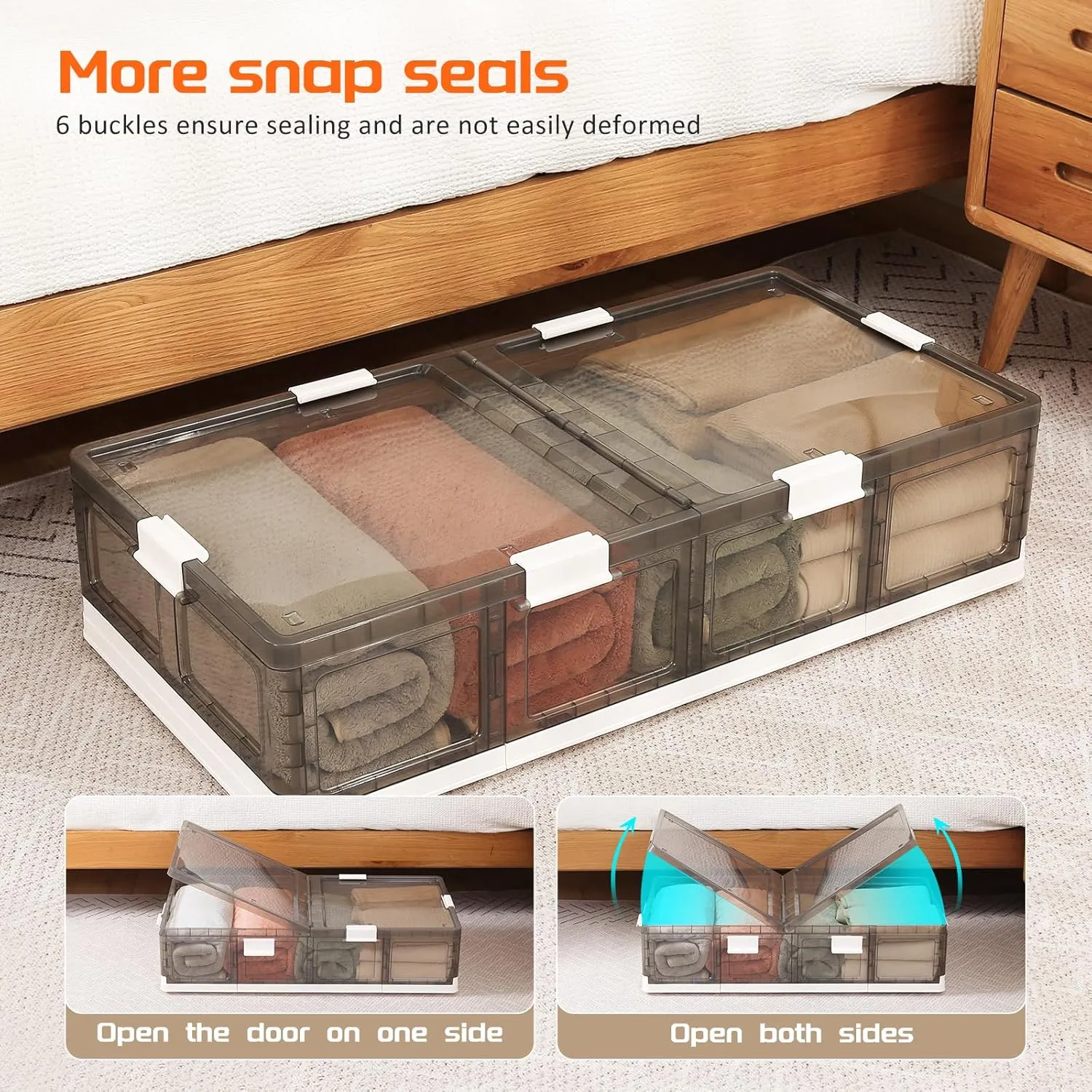 2-Pack Under Bed Storage Containers with Wheels - Stackable, Foldable Plastic Storage Boxes with Lids for Clothes, Shoes, Blankets - Perfect for Bedroom Organization and Dorms