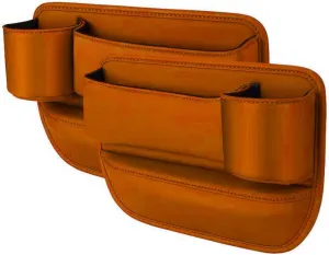 2 Packs Car Leather Cup Holder Gap Bag, Car Seat Gap Filler Organizer with Cup Holders, 2025 Multifunctional Car Seat Gap Storage Box, for Car Seat Phone, Sunglasses, Keys (Orange)