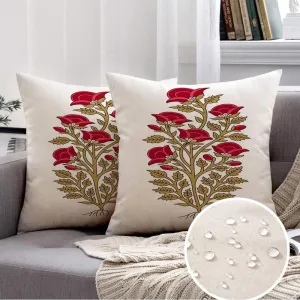 2 Packs Decorative Throw Pillow Covers 18x18 Inch for Couch Sofa Outdoor Blockprint Tribal Wood Fleur Block Kashmir Delicate Floral Fashion Flower Pattern Lace Design Ikat Square Cushion Case