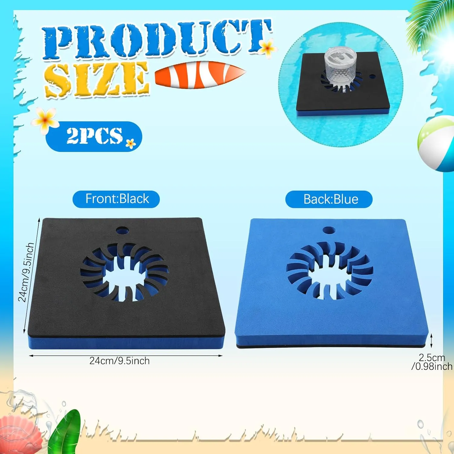 2 Pcs Foam Floating Drink Holder for Pool 9.5 Inch Blue and Black Refreshment Table Tray Portable Tumbler Pool Bar Accessories Fits Tumblers 16 to 30 Ounce for Lake Beach Summer Part (2)