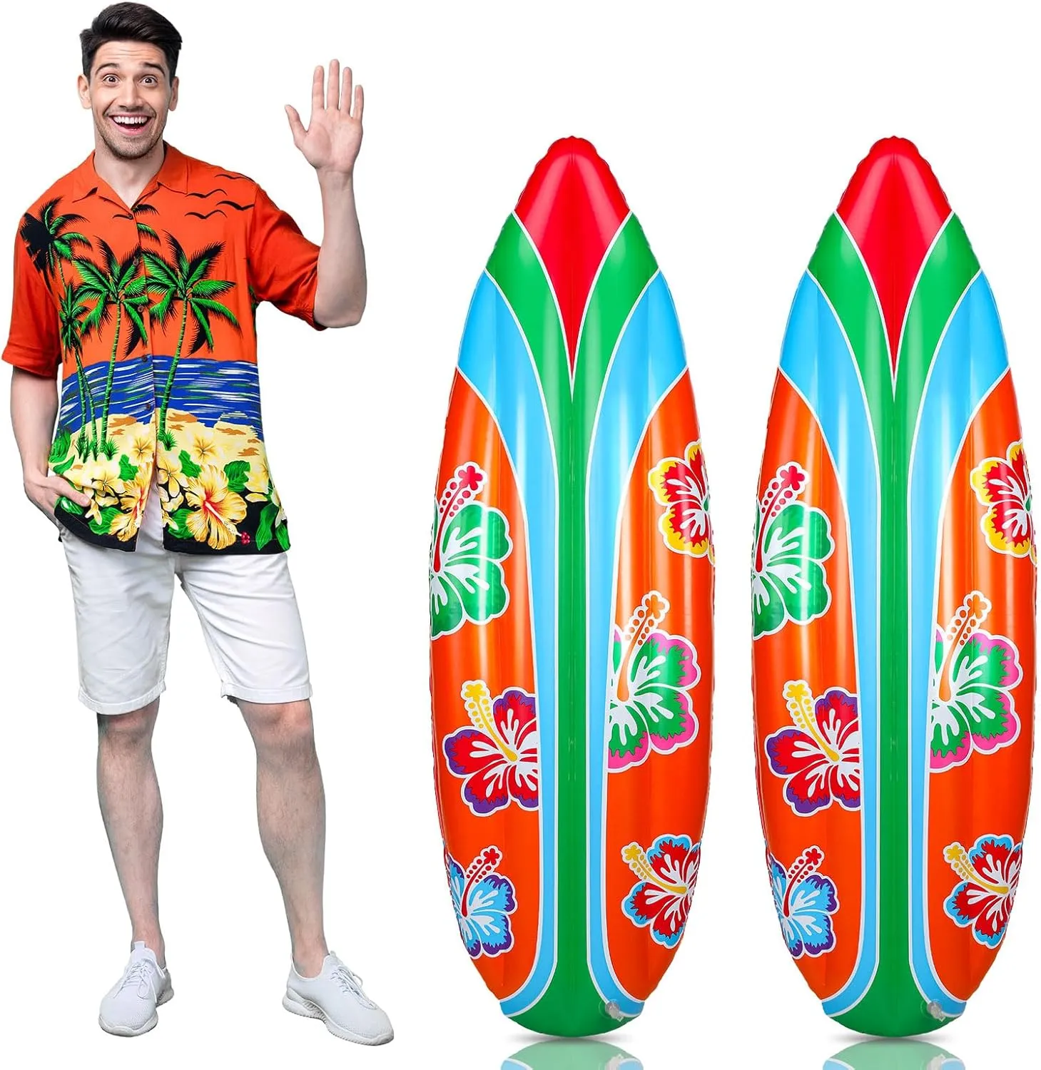 2 Pcs Luau Inflatable Surfboard 5 ft Inflatable Surf Board Decor Inflate Tropical Decorations Inflatable Pool Floats for Adults and Kids Beach Hawaiian Luau Summer Pool Sea Party
