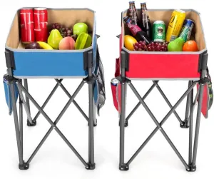 2 PCS Outdoor Folding Camping Table with Side Pockets, Portable Picnic Tables, Capacity Storage Sink, Rust-Resistant Steel Frame for Outdoor, Beach, BBQ, Picnic, Indoor, Blue and Red