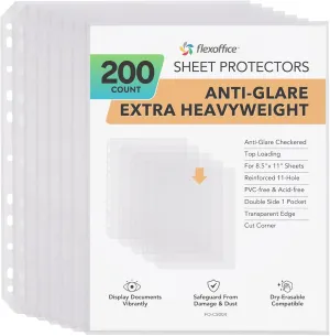 200 Pack, 8.5 x11 Clear Sheet Protectors, Non-Glare, Extra Heavy Duty Page Protectors for 3 Ring Binder, Top Loading Plastic Sleeves