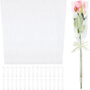 200 PCS Single Flower Sleeves Wrapping Bags with Floral Water Tubes for Bouquets, Single Rose Florist Bouquet Packaging Bags for Birthday Valentines Day, Wedding, Mother's Day Gifts