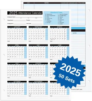 2025 Attendance Calendar Work Tracker Attendance Calendar Cards - 8.5 X 11 Cardstock/Pack of 50 Sheets