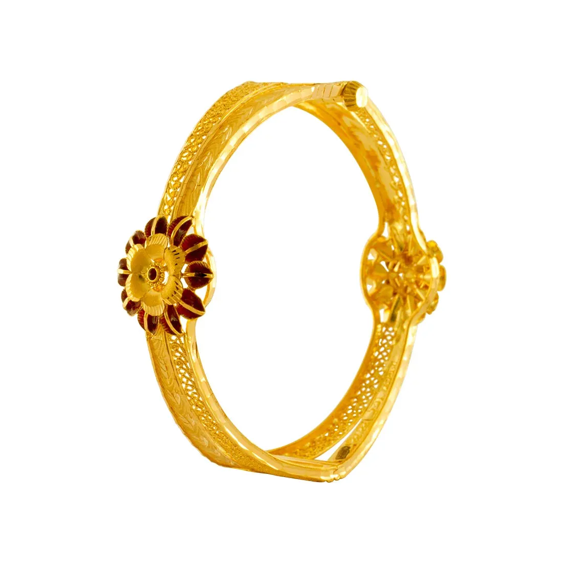 22K Gold Bangles With Bright Flower Design For Women & Girls
