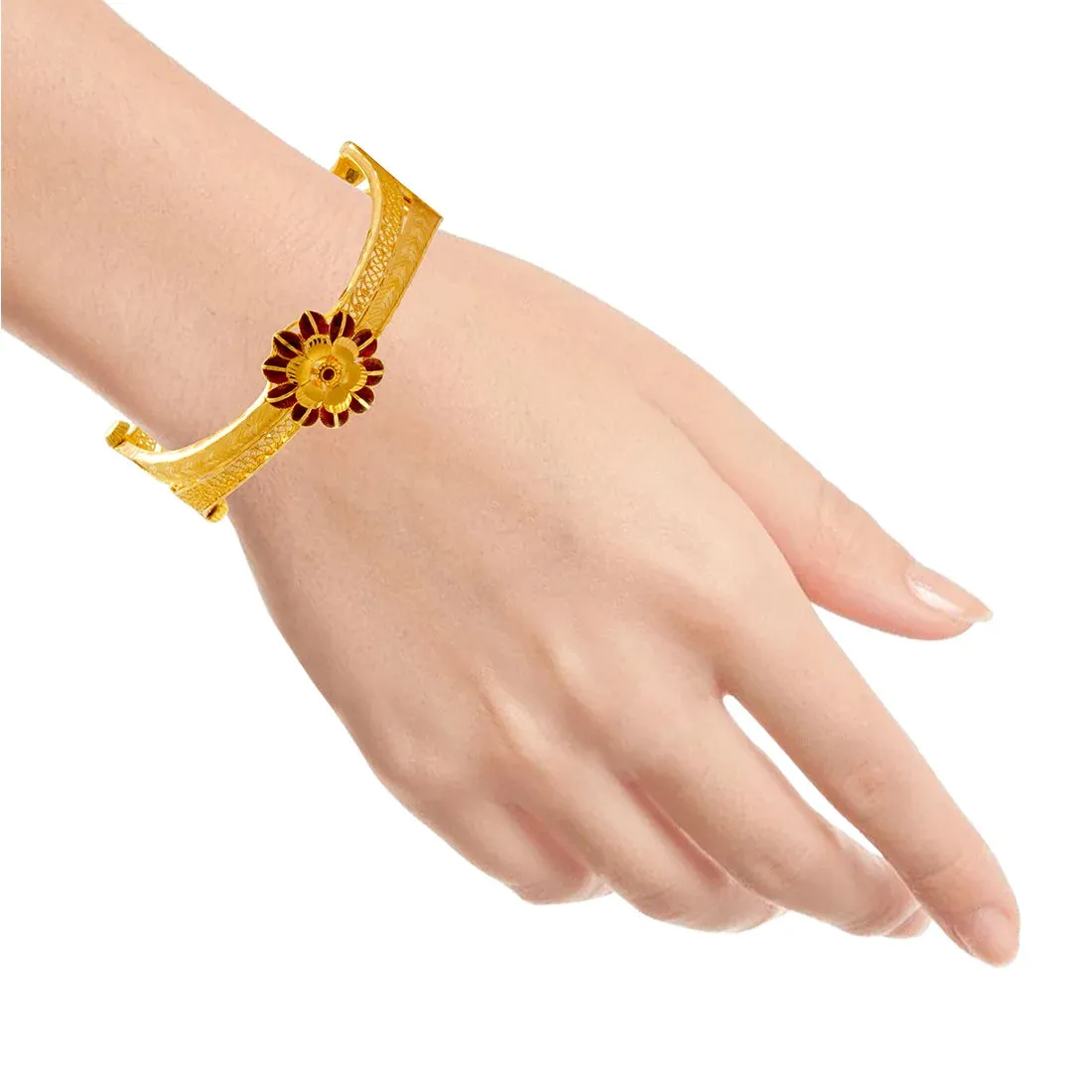 22K Gold Bangles With Bright Flower Design For Women & Girls