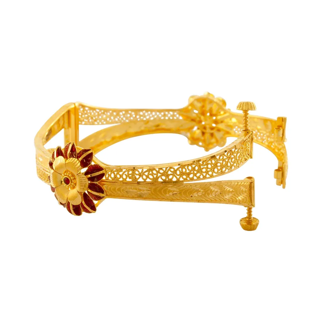 22K Gold Bangles With Bright Flower Design For Women & Girls