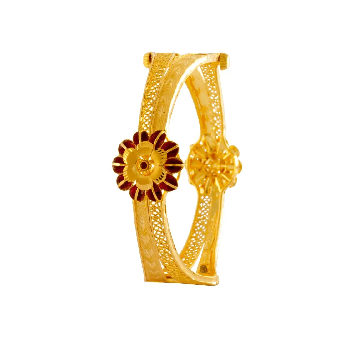 22K Gold Bangles With Bright Flower Design For Women & Girls