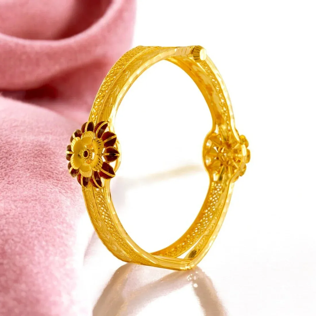 22K Gold Bangles With Bright Flower Design For Women & Girls