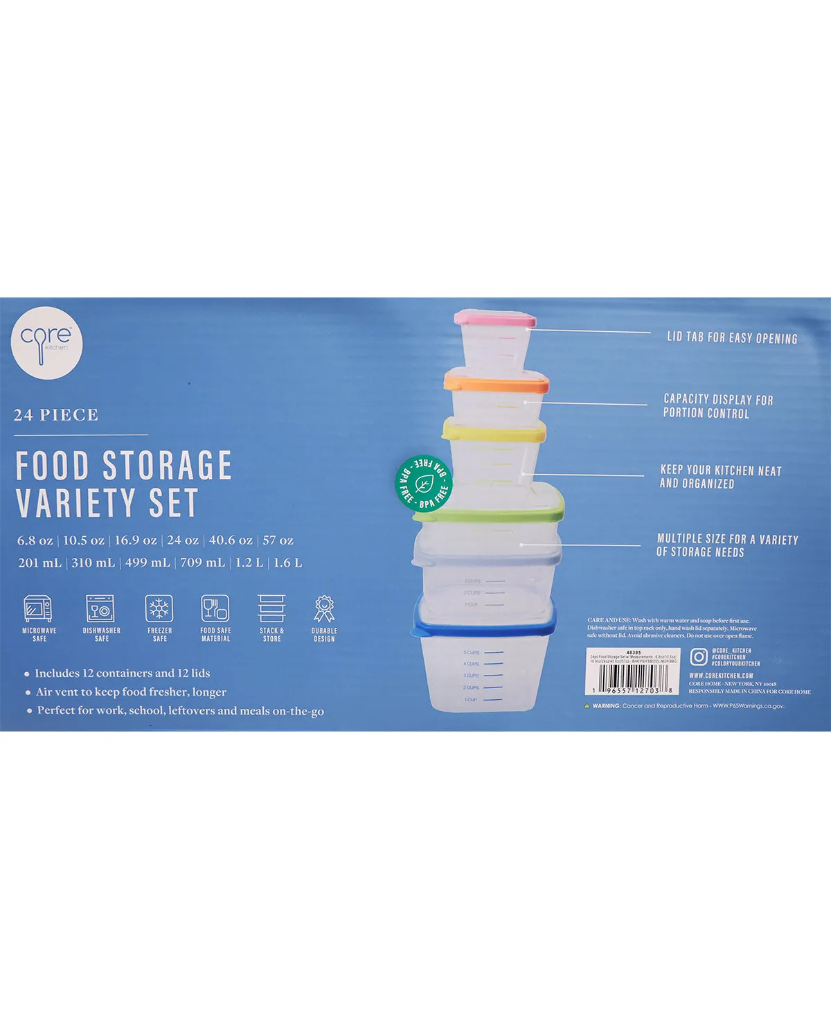 24-Piece Assorted Color Food Container Set