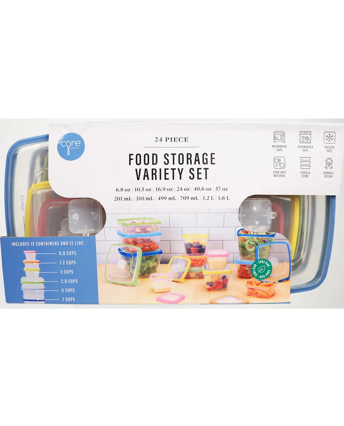 24-Piece Assorted Color Food Container Set