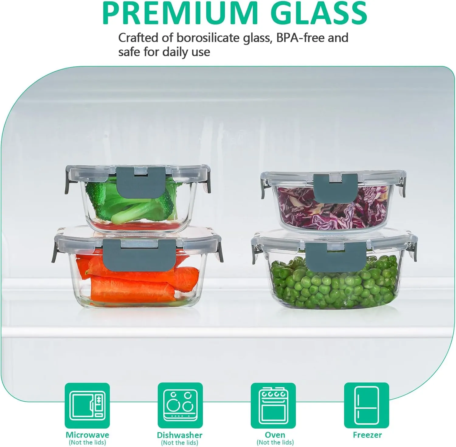 24 Pieces Glass Food Storage Containers Set,Glass Meal Prep Containers-Stackable Airtight Glass Storage Containers with lids,Freezer, Microwave, Oven Safe,Gray