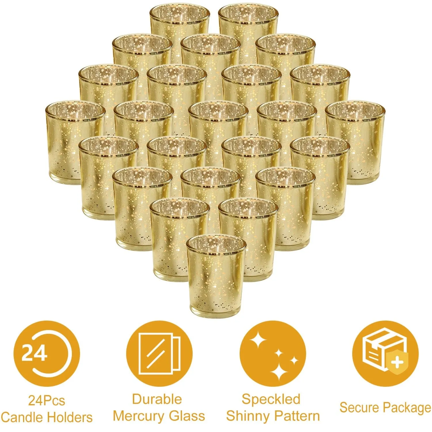 24-Pieces Gold Votive Tealights Candle Holder Mercury Glass