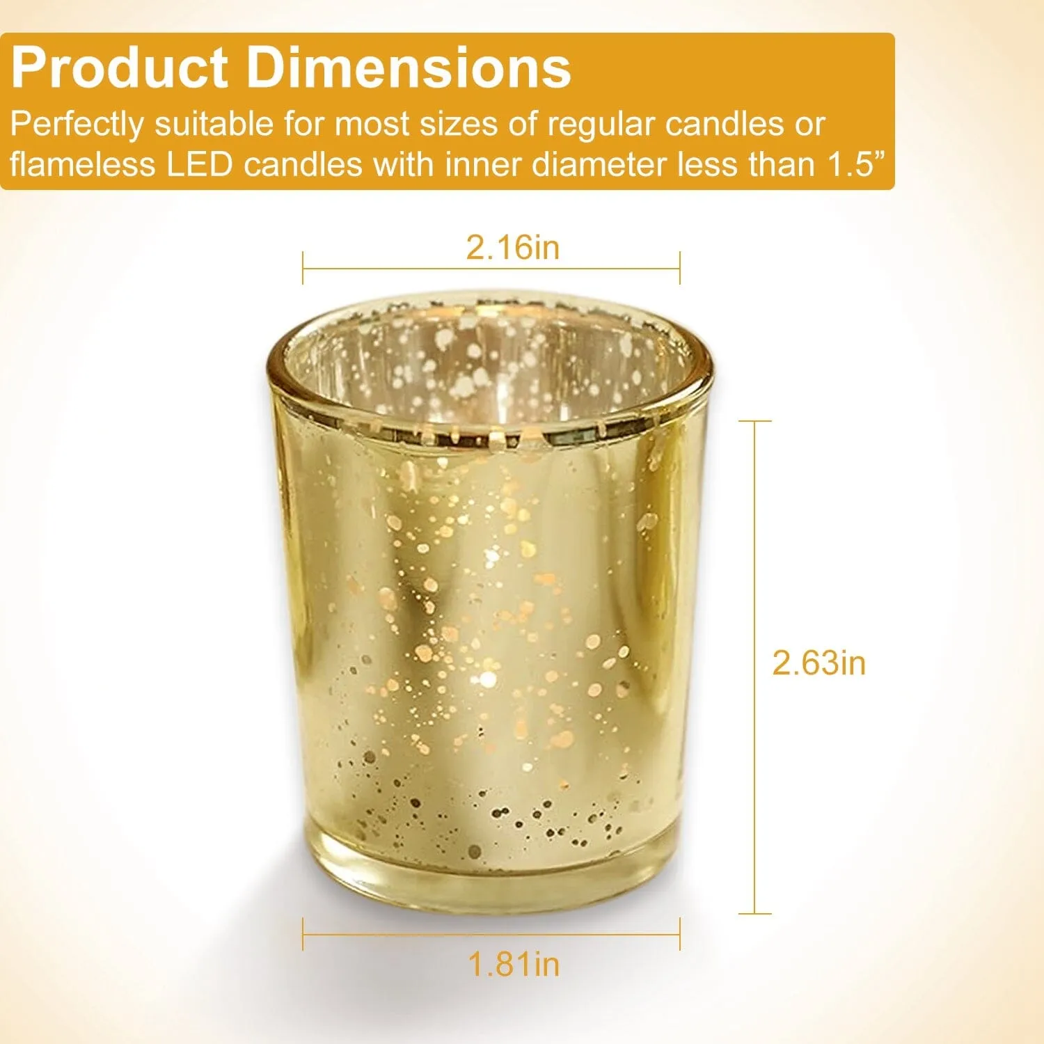 24-Pieces Gold Votive Tealights Candle Holder Mercury Glass