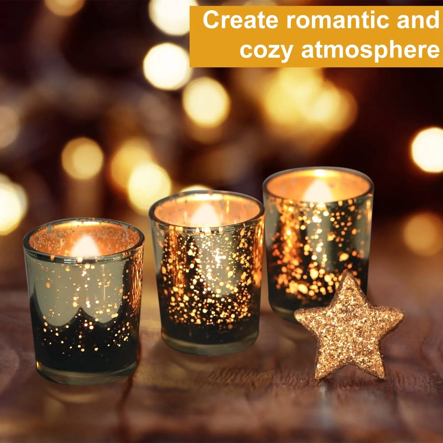 24-Pieces Gold Votive Tealights Candle Holder Mercury Glass