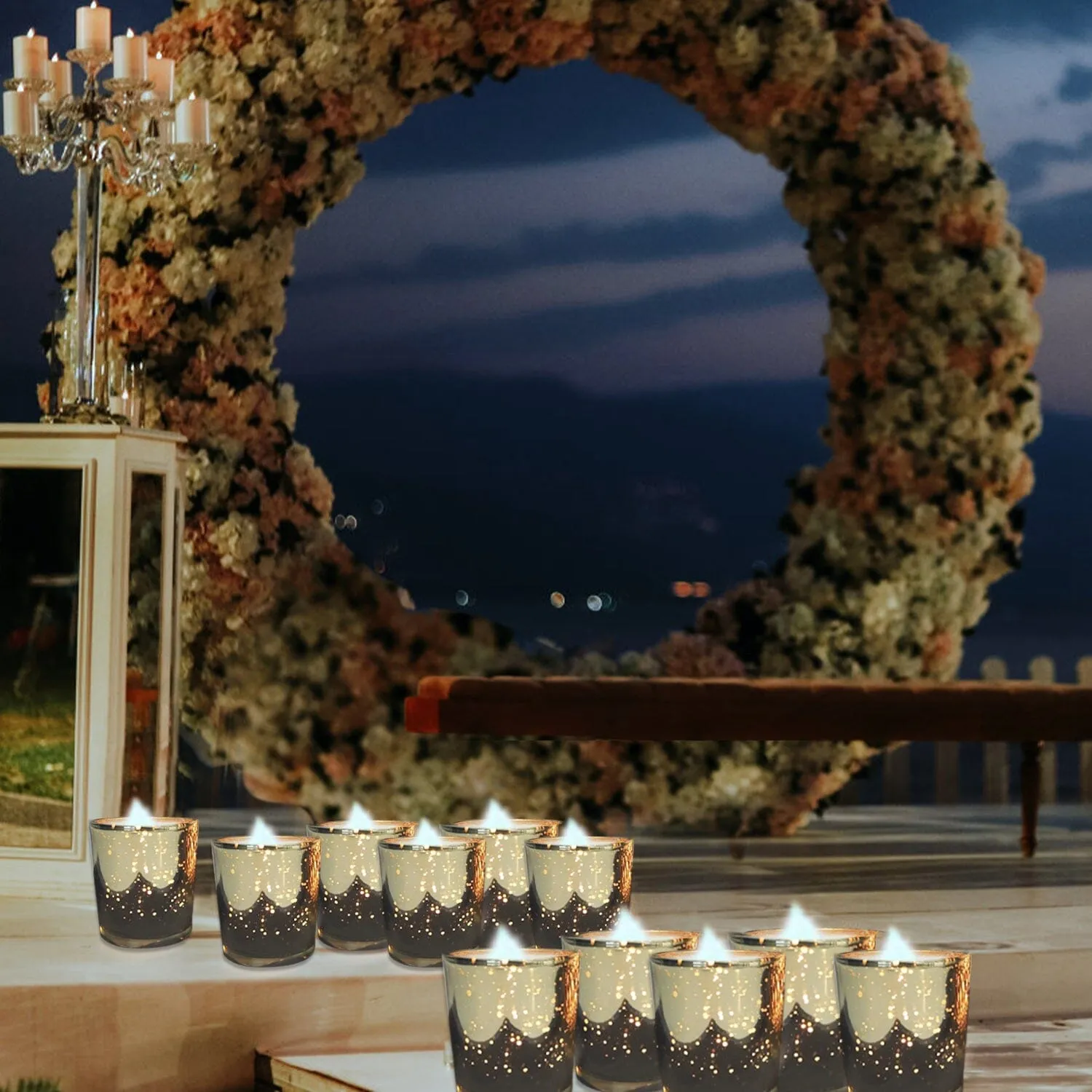 24-Pieces Gold Votive Tealights Candle Holder Mercury Glass