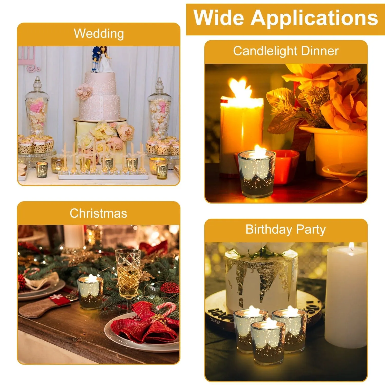 24-Pieces Gold Votive Tealights Candle Holder Mercury Glass