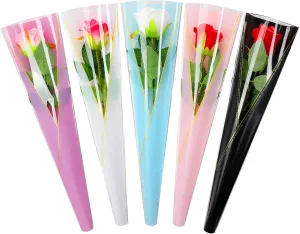 250 Pcs Flower Wrapping Paper Valentine‘s Day Single Rose Sleeve Floral Bouquet Wrap Flower Wrap Single Rose Packaging Bags for Florist Bouquet Supplies Mother's Day Wedding Birthday Gift, 5 Colors