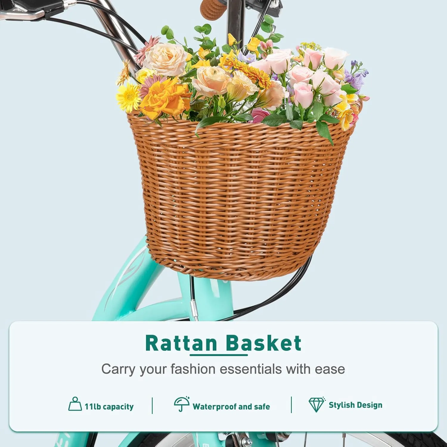 26 Inch Beach Cruiser Bike, 7-Speed Ladies Bike with Basket & Rack, Ideal City Bicycle for Women and Adults, Perfect for Commuting and Leisure Rides