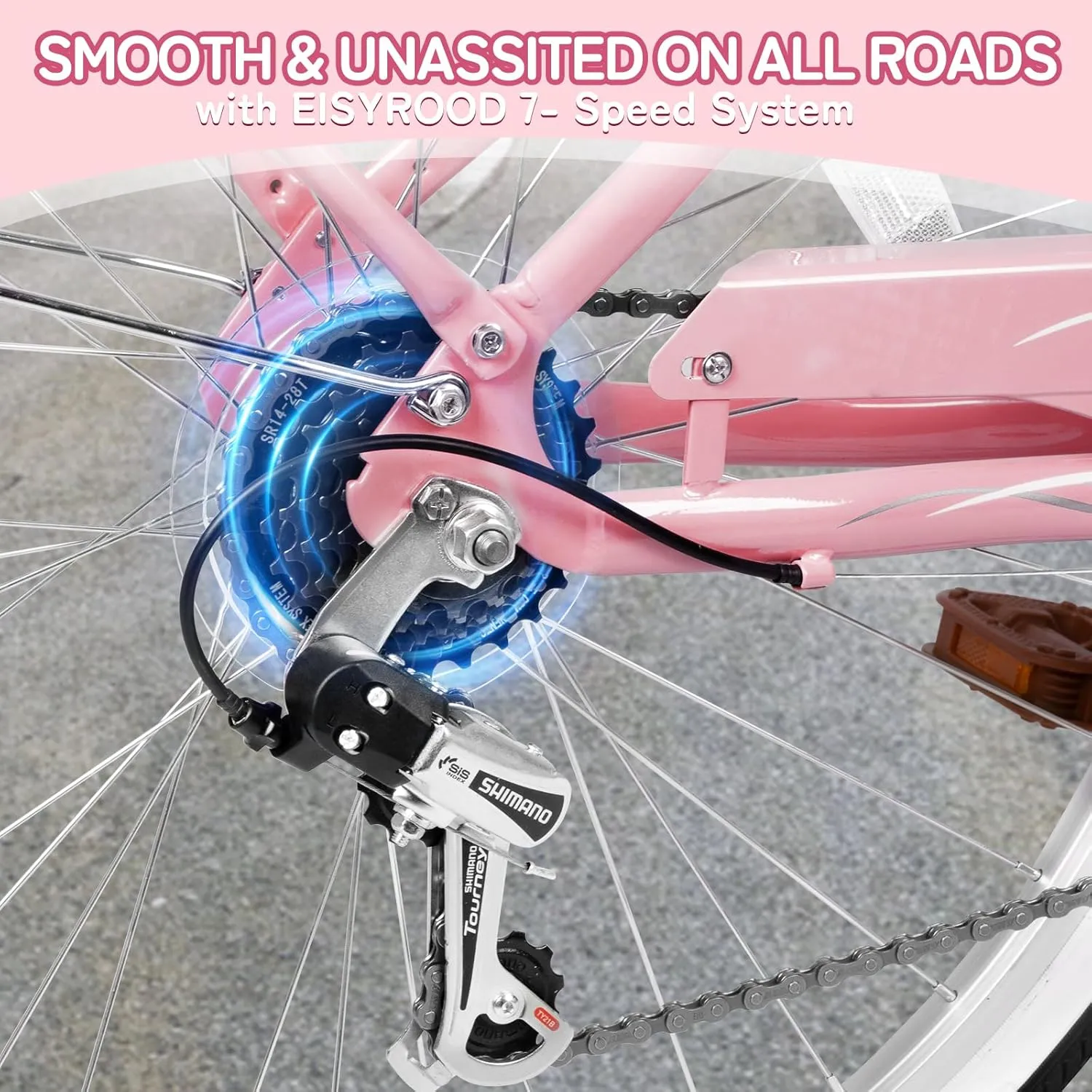 26 Inch Beach Cruiser Bike, 7-Speed Ladies Bike with Basket & Rack, Ideal City Bicycle for Women and Adults, Perfect for Commuting and Leisure Rides