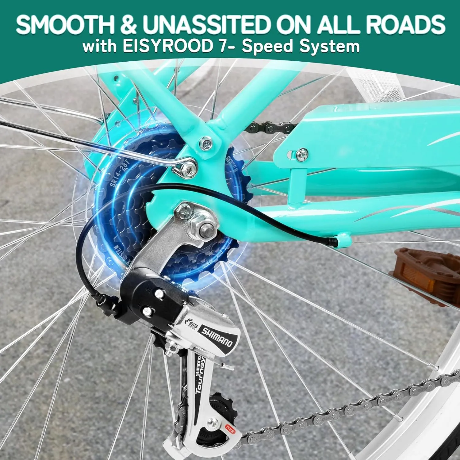 26 Inch Beach Cruiser Bike, 7-Speed Ladies Bike with Basket & Rack, Ideal City Bicycle for Women and Adults, Perfect for Commuting and Leisure Rides
