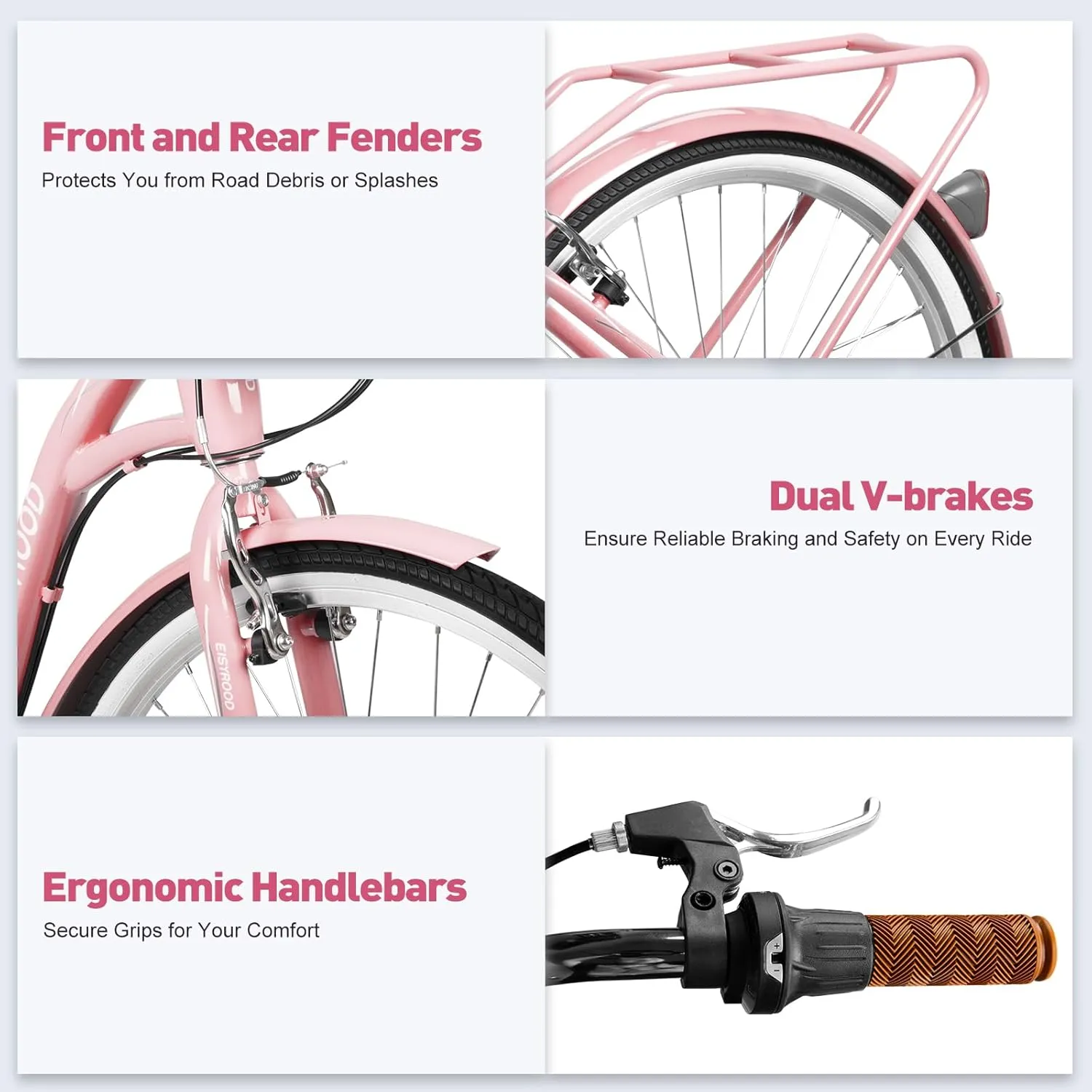 26 Inch Beach Cruiser Bike, 7-Speed Ladies Bike with Basket & Rack, Ideal City Bicycle for Women and Adults, Perfect for Commuting and Leisure Rides