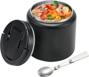 26oz Soup Thermo for Hot Food Kids Insulated Vacuum Food Jar with Buckle Lid,Wide Mouth Leakproof Stainless Steel Lunch Container with Spoon-Black