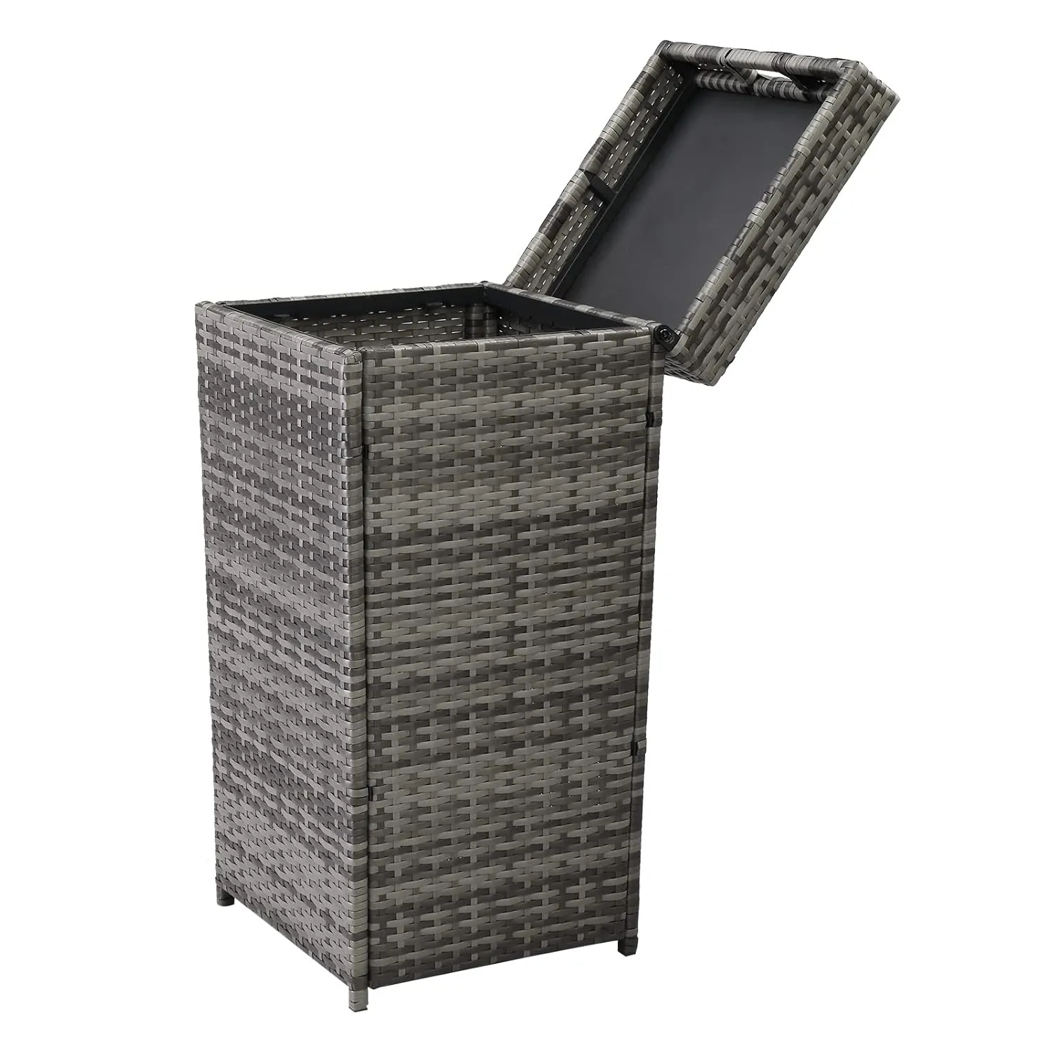 27 Gallon Hideaway Can Rattan Outdoor Trash with Lid Use in Backyard, Deck, or Patio (Grey)