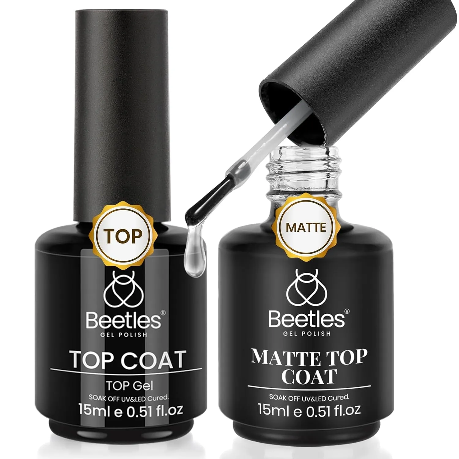 2Pcs 15Ml No Wipe Top Coat High Gloss Shiny Long-Lasting Clear Gel Top Coat, Soak off Nail Lamp Nail Gel, Home DIY Professional Manicure and Nail Salon