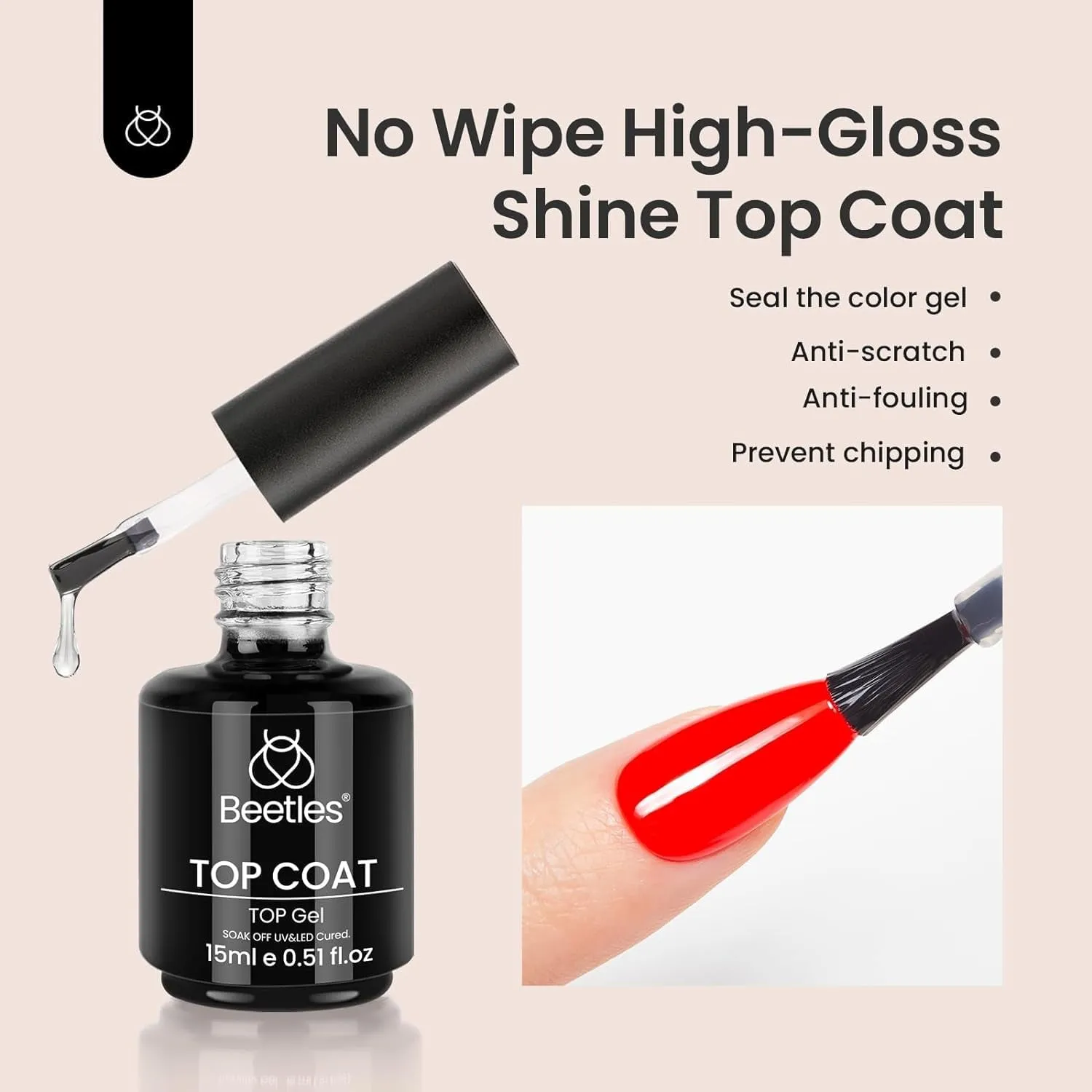 2Pcs 15Ml No Wipe Top Coat High Gloss Shiny Long-Lasting Clear Gel Top Coat, Soak off Nail Lamp Nail Gel, Home DIY Professional Manicure and Nail Salon